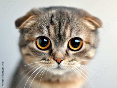scottish fold flaffy tabby cat isolated on white background