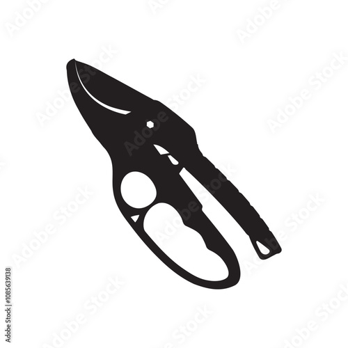 Flower, Stem Gardening Scissors Silhouette Vector Illustration
