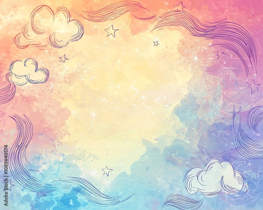 Whimsical Hand Drawn Celestial Frame on Pastel Gradient Background Whimsical Hand Drawn Celestial Frame on Pastel Gradient Background