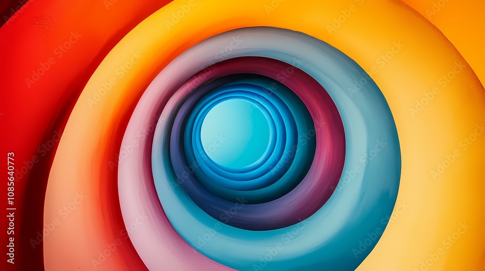 The image shows a series of concentric circles in vibrant, warm and cool colors, creating a swirling, hypnotic effect that draws the eye inward. The image shows a series of concentric circles in vibrant, warm and cool colors, creating a swirling, hypnotic effect that draws the eye inward.