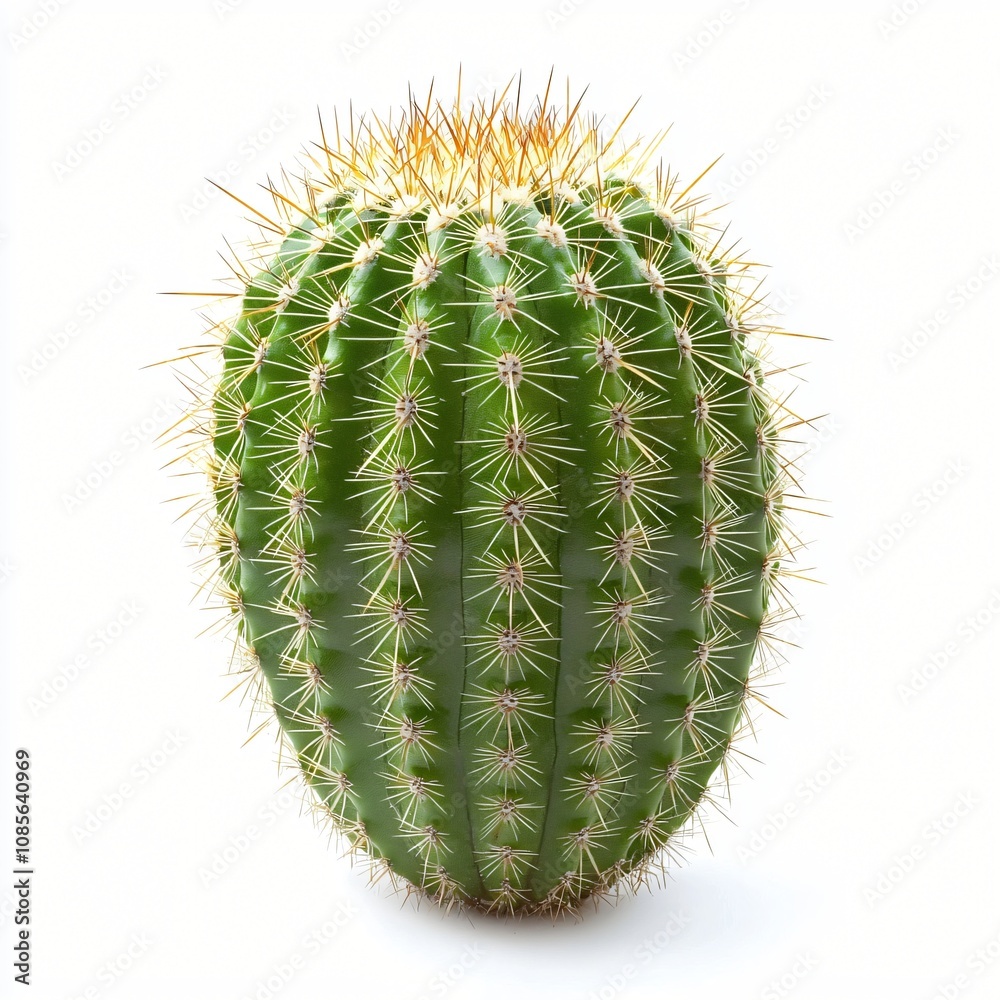 Green Barrel Cactus Plant with Spines Isolated Green Barrel Cactus Plant with Spines Isolated