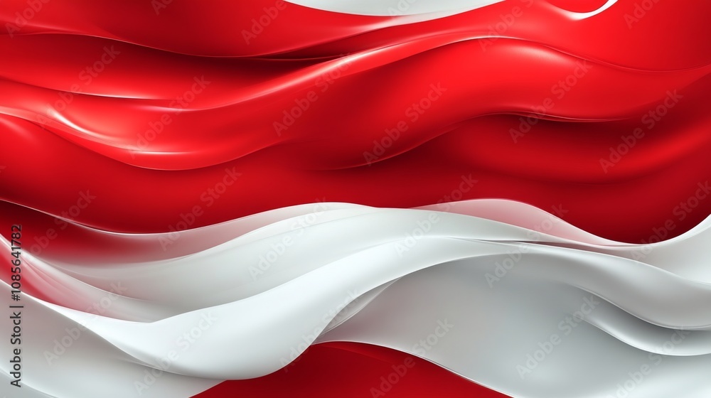 Naklejka premium Abstract Red and White Flowing Curves - Minimalist Digital Art