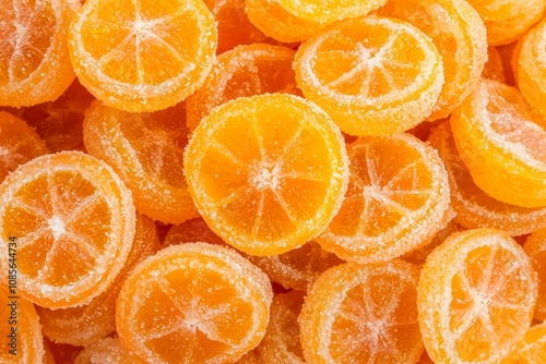 Macro Shot of Glazed Kumquats, Piled Together, Showcasing Sweet Caramelized Surfaces. Ideal for Healthy Snack Features, Citrus Ingredient Spotlights, or Editorial Use photo