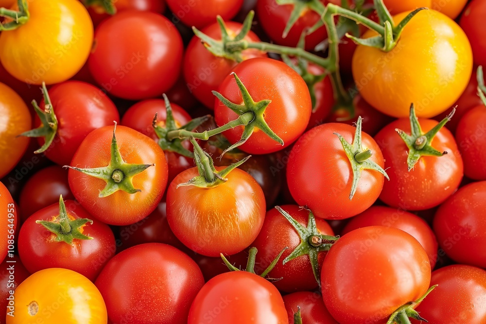Variety of Heirloom Cherry Tomatoes, Piled Together in Close-Up, Showcasing Freshness and Natural Colors. Ideal for Seasonal Produce Marketing, Recipe Websites, or Food Photography Portfolios Variety of Heirloom Cherry Tomatoes, Piled Together in Close-Up, Showcasing Freshness and Natural Colors. Ideal for Seasonal Produce Marketing, Recipe Websites, or Food Photography Portfolios
