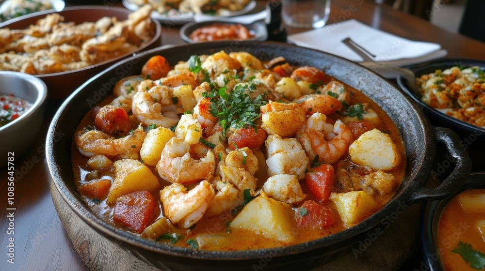 Seafood curry plate table