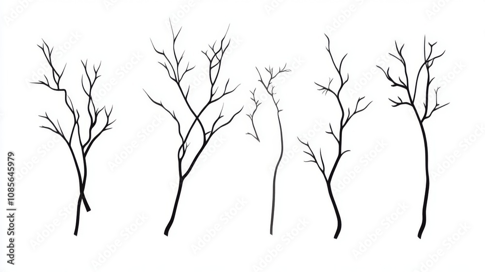 Silhouettes of Bare Tree Branches - Minimalist Nature Art Print Silhouettes of Bare Tree Branches - Minimalist Nature Art Print