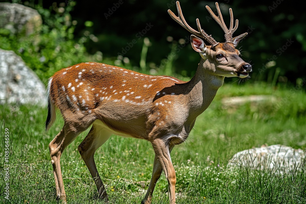 White-tailed Doe Deer In Urban Area In Wisconsin In Summer. Beautiful simple AI generated image White-tailed Doe Deer In Urban Area In Wisconsin In Summer. Beautiful simple AI generated image