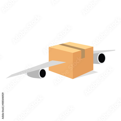 Fast air delivery or airmail concept. Parcel with wings