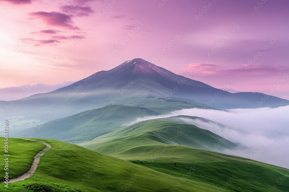 View of beautiful moody landscape in the Alps - generative ai. Beautiful simple AI generated image View of beautiful moody landscape in the Alps - generative ai. Beautiful simple AI generated image