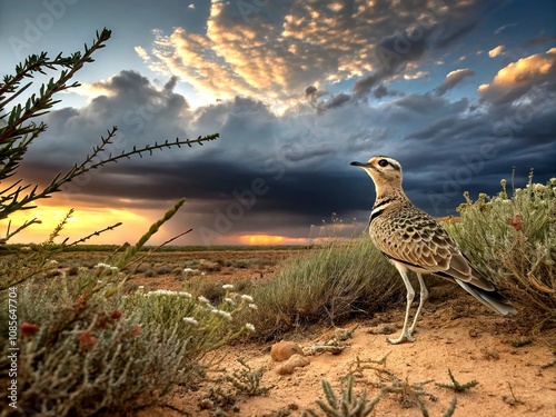 Captivating Landscape of a Double Banded Courser foraging for food in its natural habitat, showcasing the beauty of wildlife and the essence of nature photography. photo