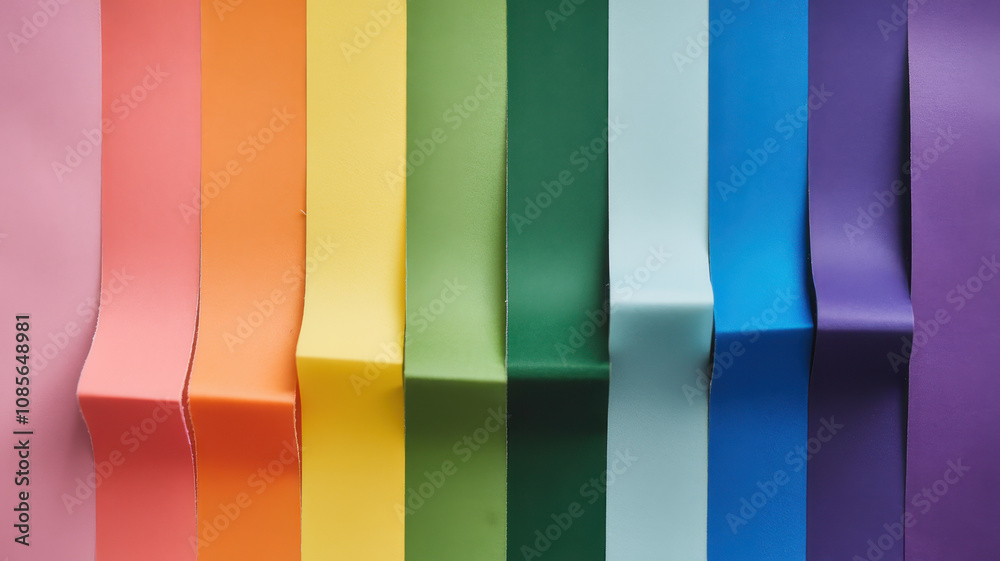 A vibrant arrangement of colorful paper strips in various shades, creating a visually appealing gradient from pink to purple. A vibrant arrangement of colorful paper strips in various shades, creating a visually appealing gradient from pink to purple.
