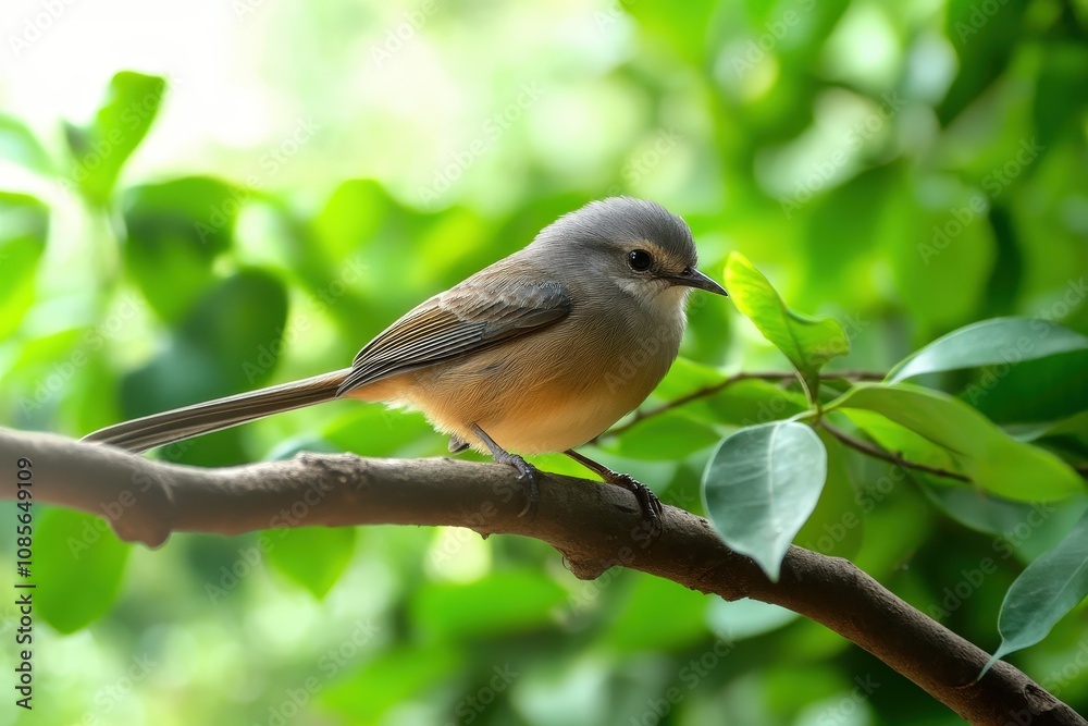 Fototapeta premium Black-naped Monarch (Hypothymis azurea) flycatcher parents bird is building a nest.Close up of blue bird in real nature in Thailand.. Beautiful simple AI generated image