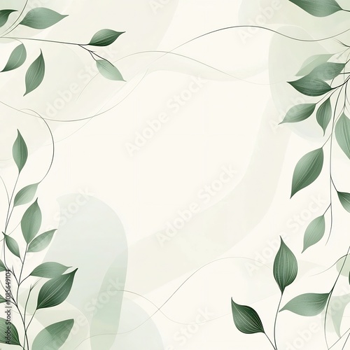 A Minimalist Botanical Frame with Delicate Green Vines and Leaves on a Clean White Background