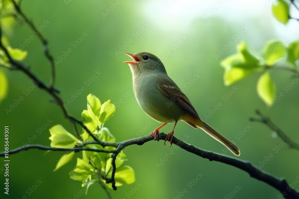 A ruby-crowned kinglet perched on a branch.. Beautiful simple AI generated image A ruby-crowned kinglet perched on a branch.. Beautiful simple AI generated image