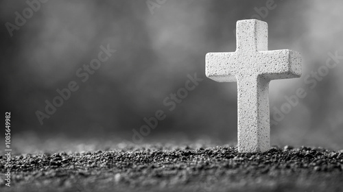 simple white cross stands against a minimalistic bright light background, symbolizing faith, hope, and spirituality, with a clean, modern aesthetic emphasizing purity and enlightenment