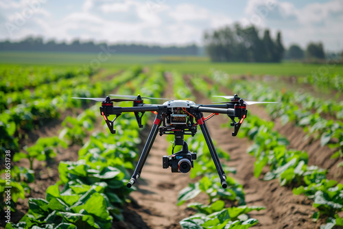 Drone flying in sky over beautiful nature during observation from top