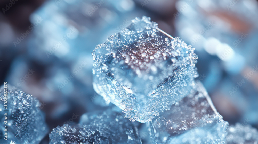 Translucent blue ice cubes with textured surface, creating cool and refreshing atmosphere. Perfect for backgrounds or designs Translucent blue ice cubes with textured surface, creating cool and refreshing atmosphere. Perfect for backgrounds or designs