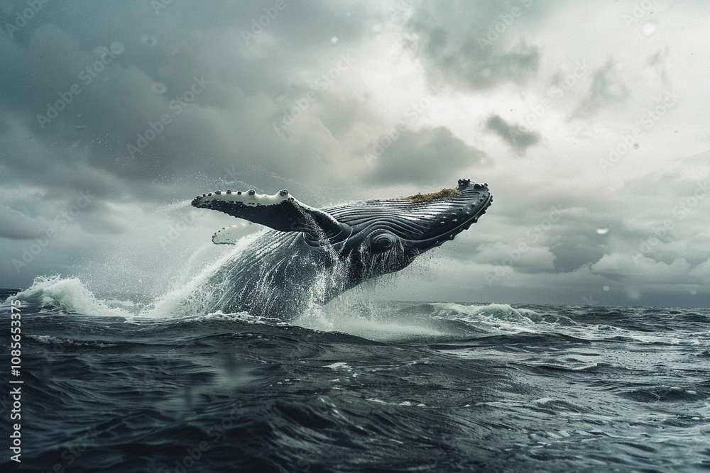 Fototapeta premium Fantastically beautiful majestic huge whale in ocean