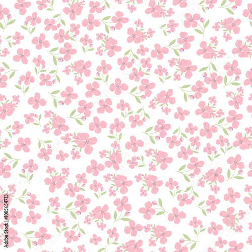 coquette seamless flowers pattern. Delicate petals and vibrant blossoms create an artistic and vintage botanical illustration. Perfect for wallpaper, fabric, wrapping paper and more.
