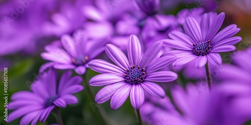 A close-up of vivid purple flowers boasting lush petals in full bloom, radiating elegance and life.