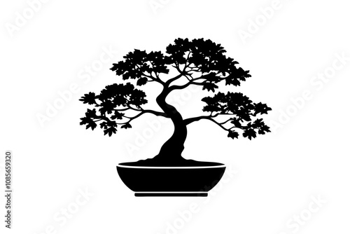 Bonsai Tree Silhouette, Bonsai Icon Vector, Tree Symbol illustration