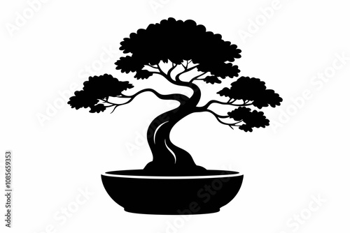 Bonsai Tree Silhouette, Bonsai Icon Vector, Tree Symbol illustration