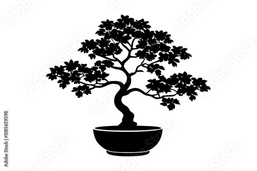 Bonsai Tree Silhouette, Bonsai Icon Vector, Tree Symbol illustration