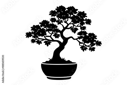 Bonsai Tree Silhouette, Bonsai Icon Vector, Tree Symbol illustration