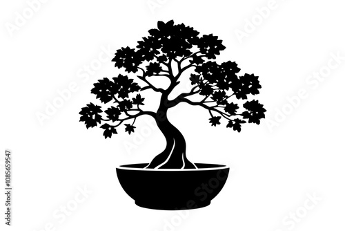 Bonsai Tree Silhouette, Bonsai Icon Vector, Tree Symbol illustration