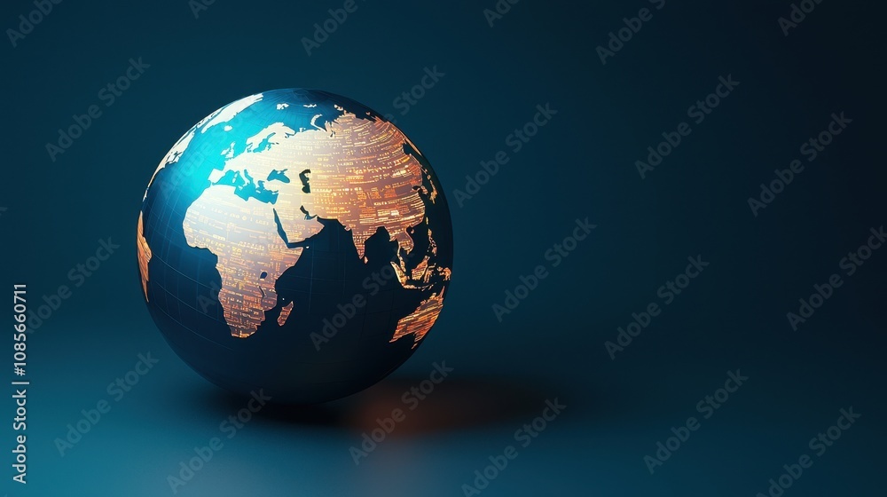Glowing Earth Globe Illuminating the Continents with a Digital Map and Vibrant Colors Against a Dark Background for Global Themes and Concepts Glowing Earth Globe Illuminating the Continents with a Digital Map and Vibrant Colors Against a Dark Background for Global Themes and Concepts