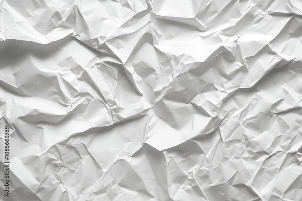 Crumpled and wrinkled surface with rough texture, deep creases, and shades of white, gray, and black creating depth.