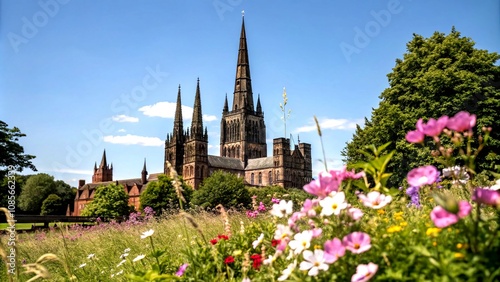 Captivating Views of Lichfield Cathedral and Surrounding Nature in High Depth of Field, Showcasing the Beauty of Historic Architecture and Scenic Landscapes in England photo