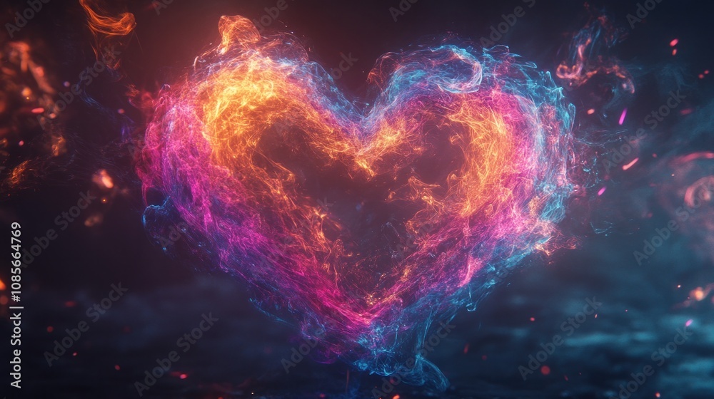 Abstract multicolored cosmic glowing heart made of magical energy, perfect for Valentine's theme. Abstract multicolored cosmic glowing heart made of magical energy, perfect for Valentine's theme.
