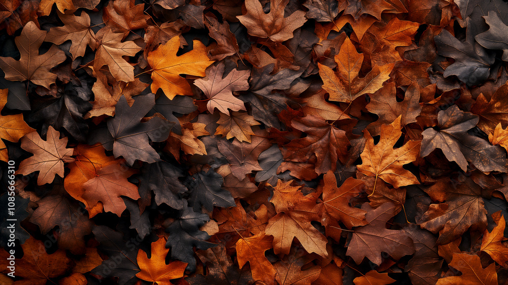 Brown and orange fallen autumn maple leaves lie on ground background Brown and orange fallen autumn maple leaves lie on ground background