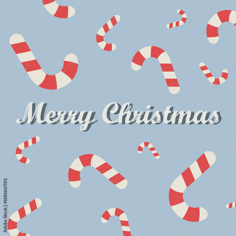 Obraz premium Merry Christmas greeting card with candy canes. Vector illustration.