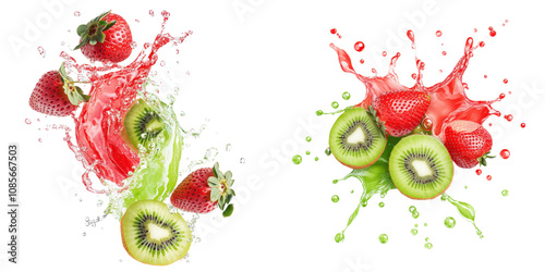 Vibrant fruit splash on black background isolate on transparent
