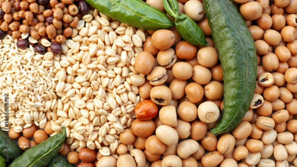 Naklejka premium Vibrant Collection of Whole Grains and Legumes for Healthy Eating and Cooking