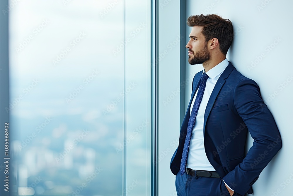 Professional man in a suit contemplating life choices city skyline office portrait photography modern environment reflective viewpoint Professional man in a suit contemplating life choices city skyline office portrait photography modern environment reflective viewpoint