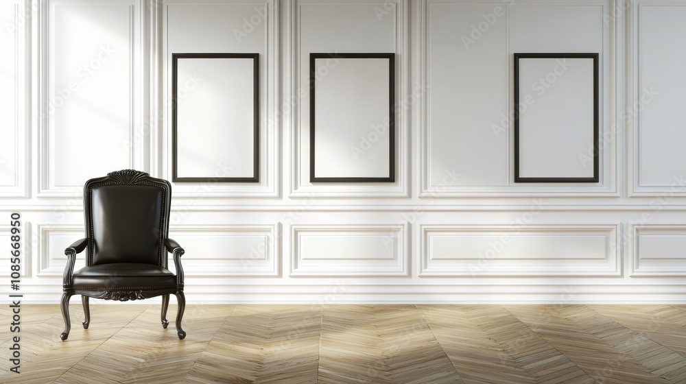 Elegant gallery wall featuring empty picture frames in a cozy lounge area, showcasing a perfect template for mockups or creative visualizations Elegant gallery wall featuring empty picture frames in a cozy lounge area, showcasing a perfect template for mockups or creative visualizations