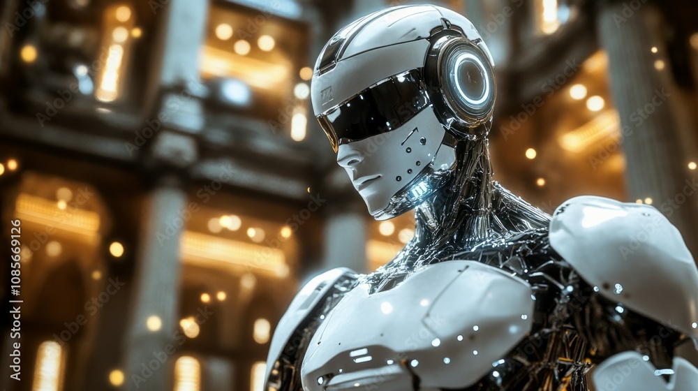 Robot Assistant close up face portrait. New technology Robot Assistant close up face portrait. New technology