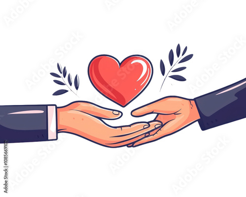Two hands holding a heart. on Isolated transparent background