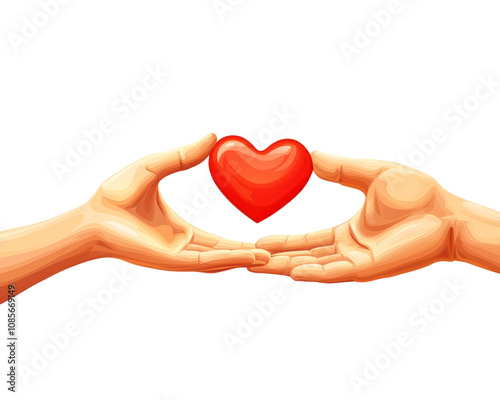 Two hands holding a red heart. on Isolated transparent background
