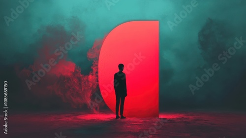 User shielded by protective barrier in surreal neon environment digital art abstract concept futuristic viewpoint for security awareness