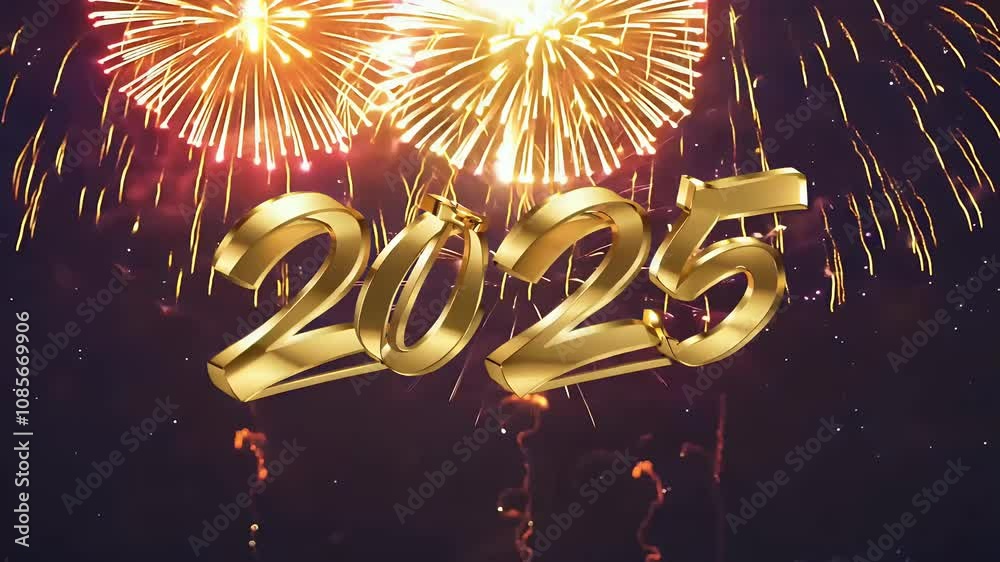joyful New Year’s Eve greeting card design featuring gold fireworks sparklers golden bokeh lights blue background video perfect celebrating 2025 Year happy sparkler year's pyrotechnic illustration