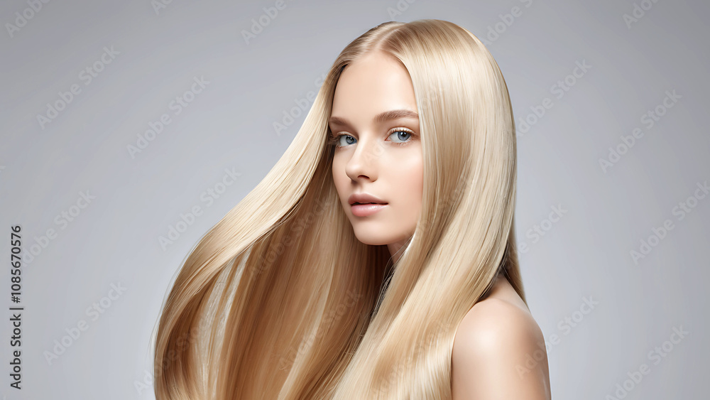 blond girl with long shiny hair on a white background, blond girl with long shiny hair on a white background,