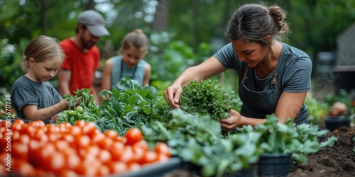 Wallpaper Mural Happy family harvesting fresh vegetables from their garden. Torontodigital.ca
