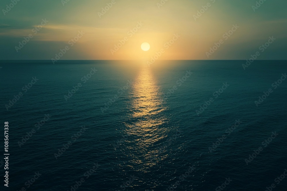 Naklejka premium Serene Sunset Over Calm Ocean Waters