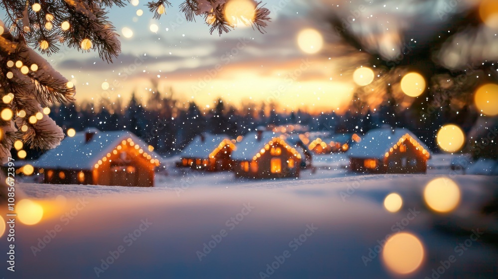 Charming snowy village at dusk winter wonderland cozy atmosphere Charming snowy village at dusk winter wonderland cozy atmosphere