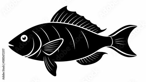 Tilapia fish vector silhouette black illustration on white background