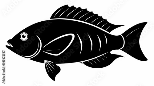 Tilapia fish vector silhouette black illustration on white background